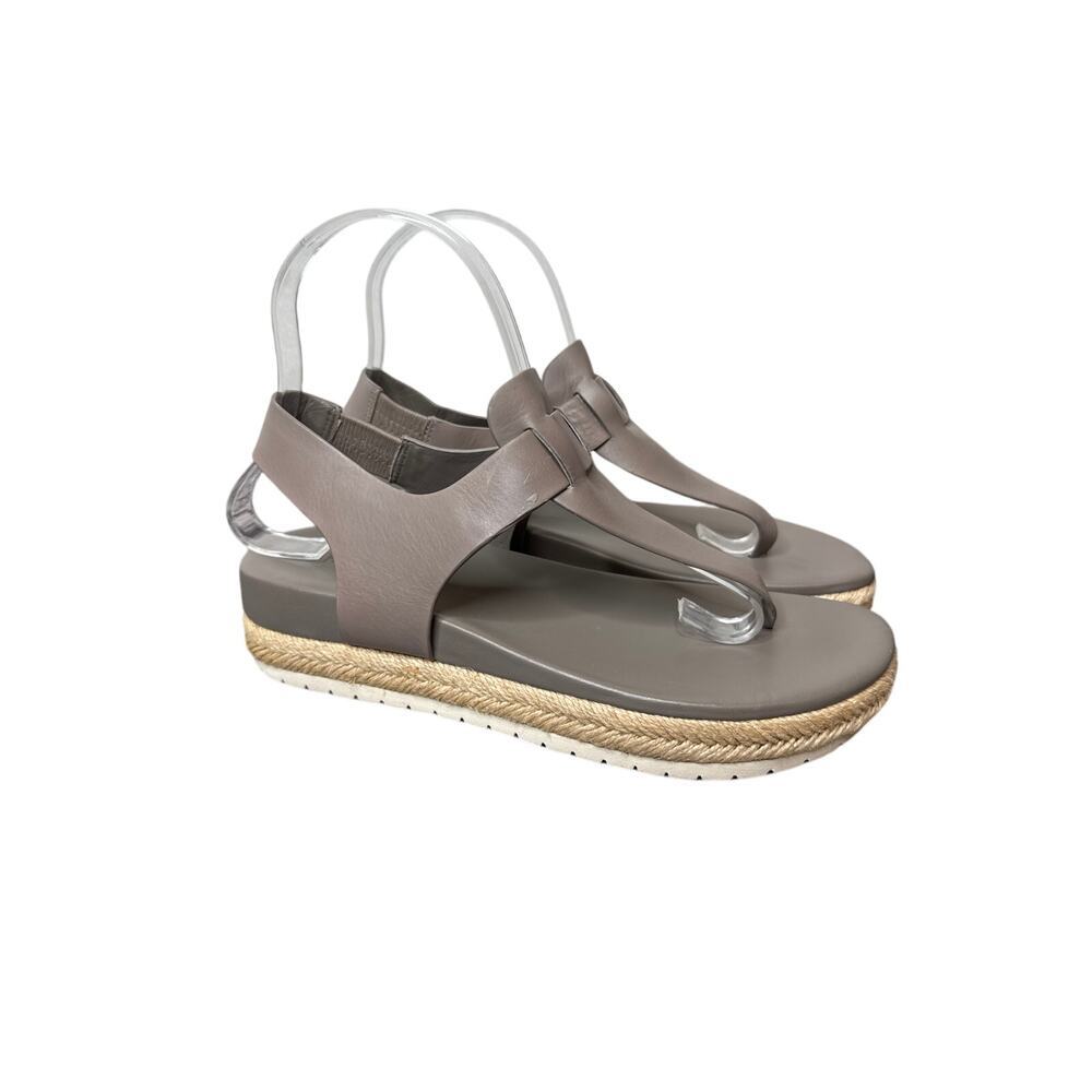 Vince Wood Smoke Flint Thong Espadrille Platfrom Leather Sandal Sz 7
